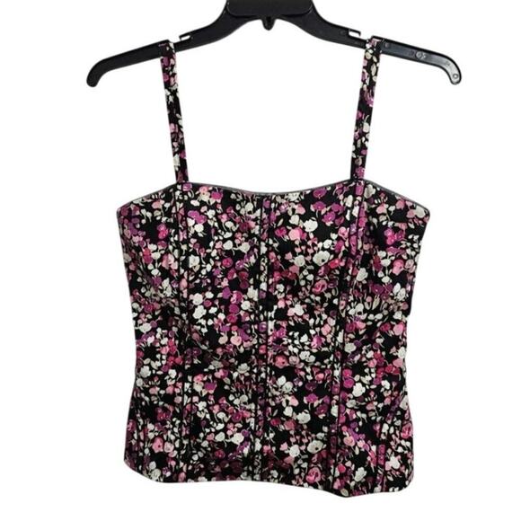 WHBM Pink Floral French Meadow Zip Back Bustier Corset Top Size 10 Medium - Picture 2 of 6